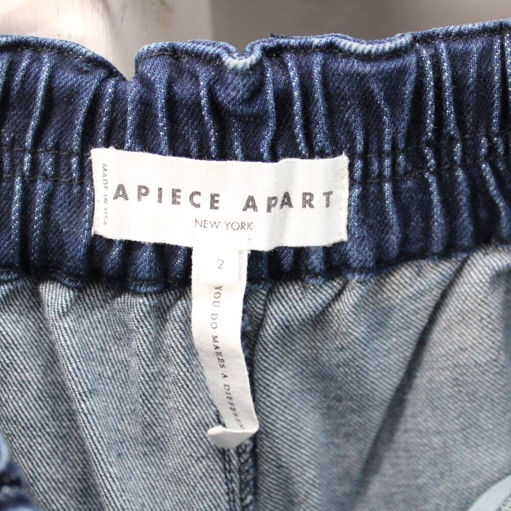 Apiece Apart Blue Dark Wash Denim Elastic Waist Mini Shorts Size 2 / Small - Picture 3 of 5